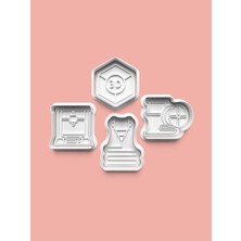 Aktastore 3D Printer Teması Kurabiye Kalıbı ve Şeker Hamuru Kalıbı 4'lü Set