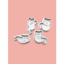 Aktastore Sevimli Hayalet Kedi Figürü Kurabiye Kalıbı ve Şeker Hamuru Kalıbı 4'lü Set