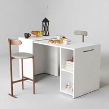 Minimalist Tasarım Beyaz Katlanabilir Çalışma Masası Raflı & Ergonomik