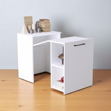 Minimalist Tasarım Beyaz Katlanabilir Çalışma Masası Raflı & Ergonomik