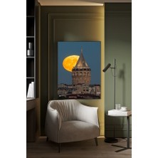 Dolunay Manzaralı Galata Kulesi Kanvas Tablo Ev Duvar Salon Ofis Dükkan Hediyelik Dekarasyon Süsü