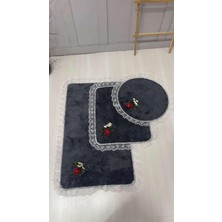 3'lü Pembe Özel Tasarım Jel Kaymaz Taban Post Peluş Banyo Paspas Takımı (60X100-60X50-50X50 (Oval)