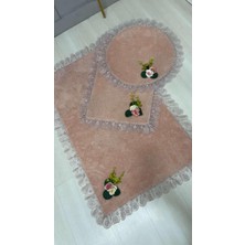 3'lü Pembe Özel Tasarım Jel Kaymaz Taban Post Peluş Banyo Paspas Takımı (60X100-60X50-50X50 (Oval)