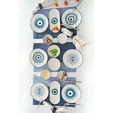 Kevin Seramik Hand Made 14 Parça 6 Kişilik Nazar Boncuklu Kahvaltı Takımı Özel Tasarım