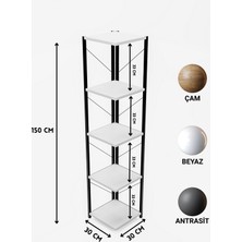 5 Raflı Metal Köşe Kitaplık Dekoratif Aksesuar Rafı Çiçeklik Salon Dekoratif Çok Amaçlı Raf