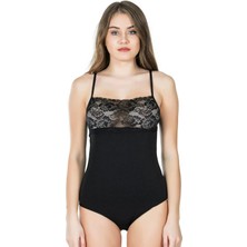 Kadın Geniş Dantelli İp Askılı Çıt çıtlı Body