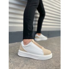 JY007 Alba Lastikli Günlük Erkek Sneaker - Bej Beyaz