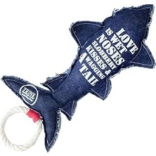 Denim Köpek Oyuncağı – Köpekbalığı Şekilli, Elyaf Dolgulu, Pamuk Halatlı Dayanıklı Oyuncak