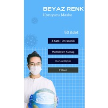 5 Paket Surgical Mask | 3 Katlı Beyaz Maske | Meltblown Ultrasonik