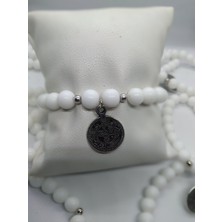 Beyaz   Cam Boncuk Bileklik  Osmanlı Tuğrası