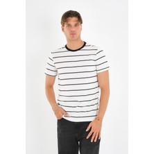 Alexandergardı Çizgili Kontrast Bisiklet Yaka T-Shirt