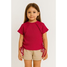 Miniğimin Cicileri Yandan Bağlama Detaylı Kaşkorse Kız çocuk crop - Fuşya