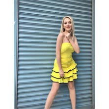 Pink Life Straplez Eteği Fırfır Detaylı Mini Elbise