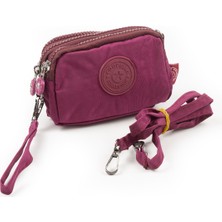 Mini Boy Krinkıl / Klinkır Su Geçirmez Kumaş 3 Fermuarlı Bileklik / Omuz Askı Çanta Bozuk Para Cüzdan Bordo 3032