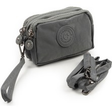 Mini Boy Krinkıl / Klinkır Su Geçirmez Kumaş 3 Fermuarlı Bileklik / Omuz Askı Çanta Bozuk Para Cüzdan Gri 3032