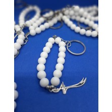 Zülfikar Kılıçlı Tesbih Anahtarlık – Beyaz Doğal Cam Boncuklu Şık Aksesuar