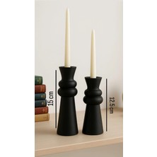 El Yapımı Siyah Ahşap Şamdan Seti (2'li) – 15 cm & 12.5 cm – Rustik Dekoratif Mumluk