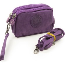 Mini Boy Krinkıl / Klinkır Su Geçirmez Kumaş 3 Fermuarlı Bileklik / Omuz Askı Çanta Bozuk Para Cüzdan Mor 3032