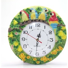 Duvara Asmalı Papağanlı Polyester Saat 29 cm