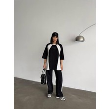 Oversize Yazı Detaylı Unisex Eşofman Takımı – Yüksek Bel, Dijital Baskı, Rahat Kesim