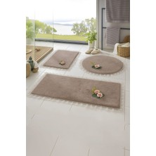 3'lü Vizon  Özel Tasarım Jel Kaymaz Taban Post Peluş Banyo Paspas Takımı (60X100-60X50-50X50 (Oval)