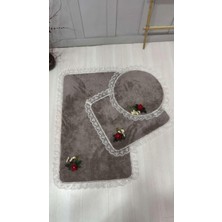 3'lü Vizon  Özel Tasarım Jel Kaymaz Taban Post Peluş Banyo Paspas Takımı (60X100-60X50-50X50 (Oval)