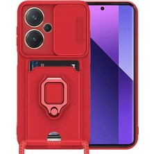 Newface Xiaomi Redmi Note 13 Pro Plus Kılıf Zuma Kartvizitli Yüzüklü Silikon - Kırmızı Sptgl