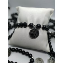 Siyah Cam Boncuk Bileklik Osmanlı Tuğralı