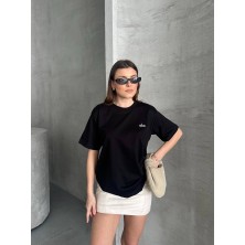 Leilaa Gümüş Logo Baskılı Basic T-Shirt