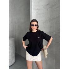 Leilaa Gümüş Logo Baskılı Basic T-Shirt