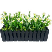 Yapay Çiçek Beyaz Kır Papatyası Siyah Çit Saksıda Küpeşte Askılı Balkon Çiçeği Çiçek Sepeti