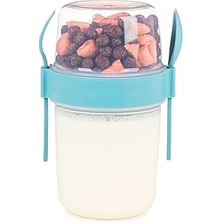 650 ml Take-Go Kaşıklı Hazneli Meyveli Müsli Kabı Piknik Iş Yoğurt Süt Bardağı Kapaklı ve Kaşıklı K