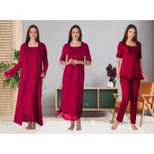 Dvina Effortt Lohusa 4'lü Set - Sabahlık/pijama Takımı/gecelik Fuşya - 6036