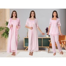 Dvina Effortt Lohusa 4'lü Set - Sabahlık/pijama Takımı/gecelik Pembe - 6036
