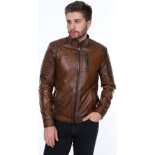 Deri Work Hakiki Deri Kahverengi Georgio Fermurlı Erkek Deri Ceket
