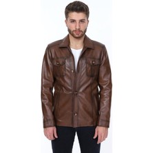 Deri Work Hakiki Deri Kahverengi Oxford Düğmeli Erkek Deri Ceket