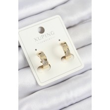 Xuping Zirkon Taşlı Desenli Halka Model Gold Renk Kadın Küpe