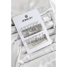 Pirinç Karışık Halka Model Gümüş Renk 6 Çift Kadın Küpe Set