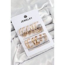 Pirinç Karışık Halka Model Gold Renk 6 Çift Kadın Küpe Set