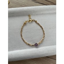 Ametrin Taşı Altın Kaplama Küp Dorika Bileklik El Yapımı