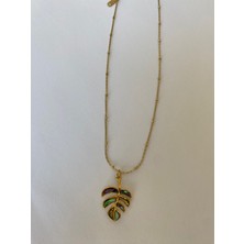 Renkli Yaprak Model Gold Çelik Kolye