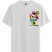 Color Luxe Bloom Sketch - %100 Pamuklu Erkek Beyaz Tişört - Premium Quality