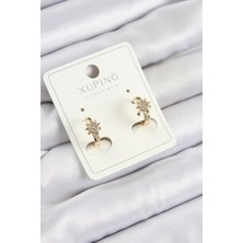 Xuping Zirkon Taşlı Çiçek Model Gold Renk Kadın Küpe