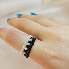 Crystal Atelier Incili Lastikli Yüzük Set, Esnek Misina Ipli Incili Yüzük, Inci Yüzük, Kum Boncuklu Yüzük Set, Barok Inci Yüzük