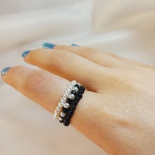 Crystal Atelier Incili Lastikli Yüzük Set, Esnek Misina Ipli Incili Yüzük, Inci Yüzük, Kum Boncuklu Yüzük Set, Barok Inci Yüzük