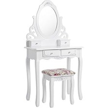 Songmics Makyaj Masası, Ayna ve Tabure ile Oyuk Makyaj Masası, 4 Çekmece, Eğim Koruması, Beyaz Rdt0