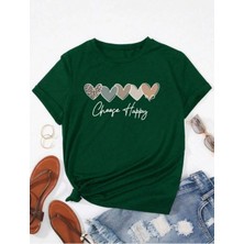 Unisex Pamuklu Choose Happy Kalp Ön Baskılı Tasarım Tshirt