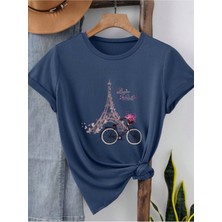 Trend Sizde Unisex Pamuklu Eyfel Kulesi Ön Baskılı Tasarım Tshirt