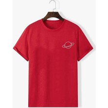 Unisex Saturn Baskılı Tasarım T-Shirt