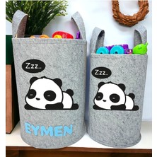 Unisex Kişiye Özel Isimli Gri Baskılı Büyük ve Orta Boy Bebek Çocuk Odası Oyuncak ve Çamaşır Sepeti